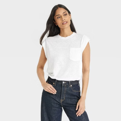 Women's Linen Short Sleeve T-Shirt - Universal Thread™ White S: Midweight Crew Neck Pullover, R... | Target