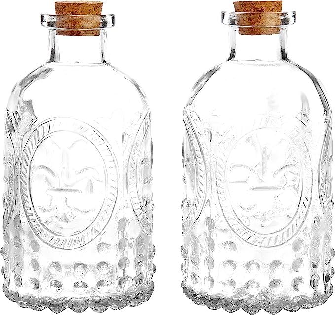 MyGift Vintage Embossed Clear Glass Bottle, Apothecary Style Flower Bud Vase, Essential Oil Diffu... | Amazon (US)