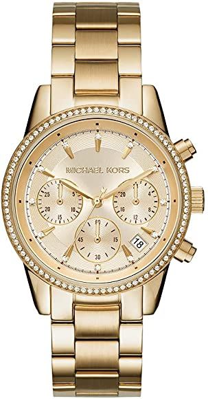 Michael Kors Damenuhr RITZ, 37 mm Gehäusegröße, Quarz-Chronographenwerk, Edelstahlarmband | Amazon (DE)