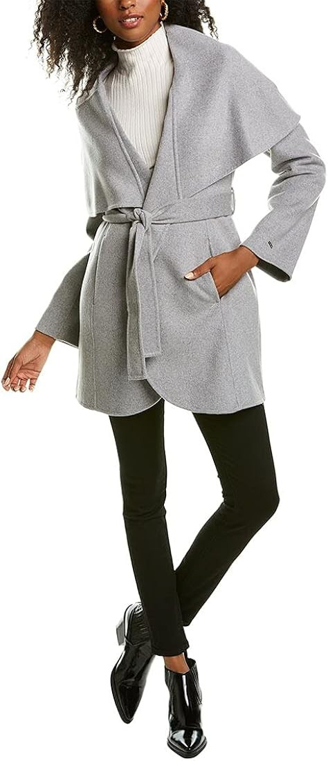 TAHARI Women's Double Face Wool Blend Wrap Coat with Oversized Collar | Amazon (US)