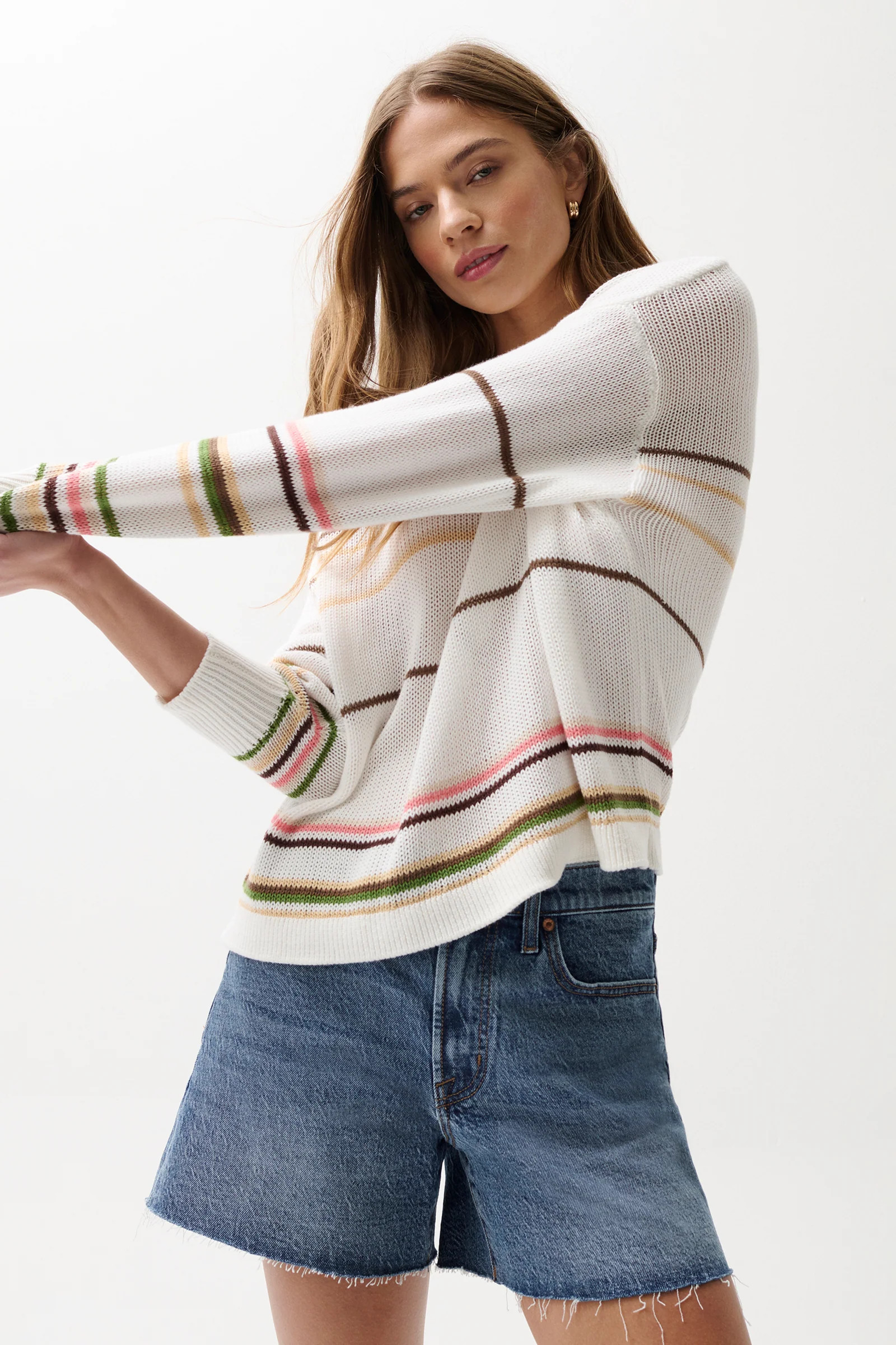Eva Crewneck Sweater - Light Turmeric Stripe | Pistola Denim