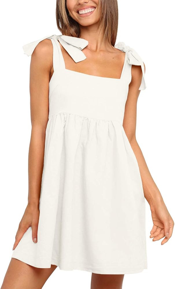 Clarisbelle Women Summer Tie Strap Sleeveless Beach Dress with Pockets | Amazon (US)