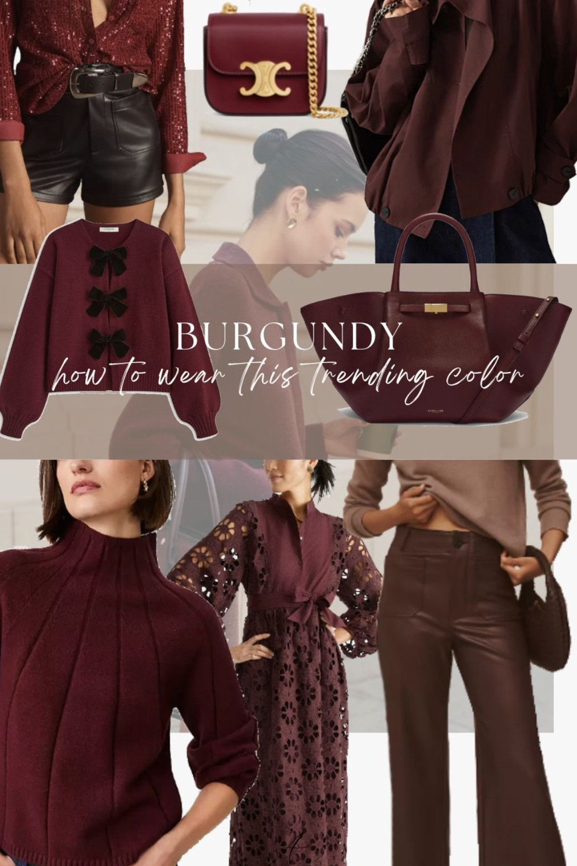 Burgundy trend, how to wear burgundy, burgundy staples, burgundy essentials, burgundy jacket, cropped trench, burgundy bag, burgundy leather bag, brown leather pants, wide leg pants, lace dress, holiday looks, thanksgiving outfit, holiday outfit, Christmas outfit, burgundy sweater

#LTKSeasonal #LTKHoliday #LTKStyleTip