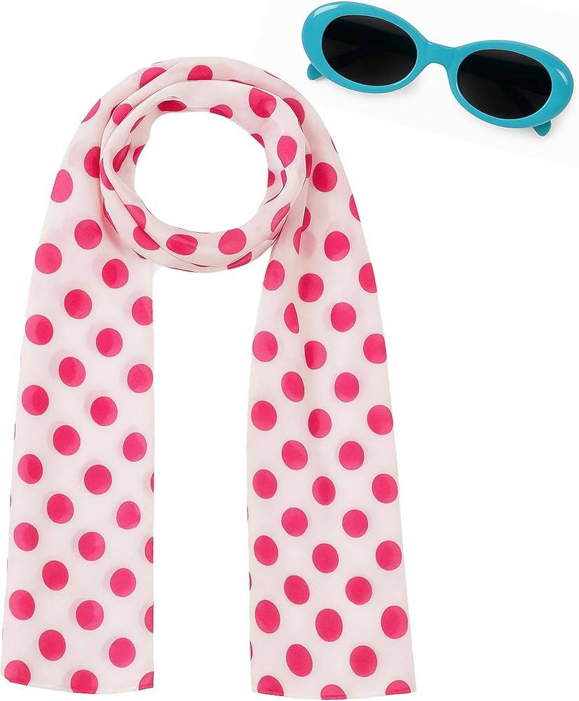 2Pcs Women's Pink Polka Dot Scarf and Blue Sunglasses Halloween Cosplay Costume Accessories | Amazon (US)