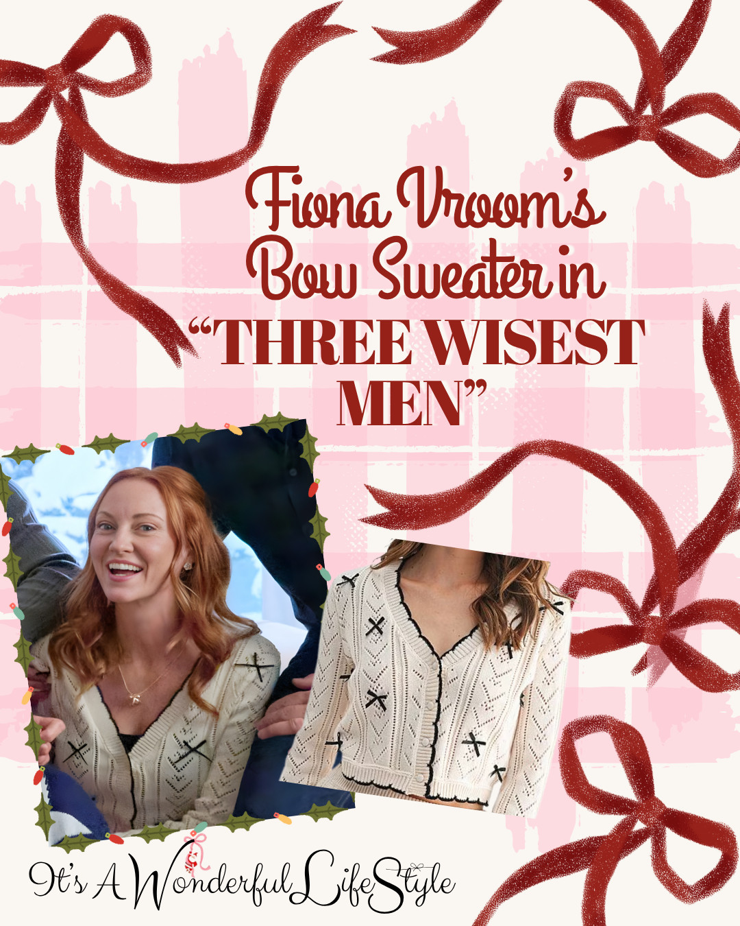 Get Fiona Vroom’s adorable bow cardigan, as seen in "Three Wisest Men"... airing this weekend on the Hallmark Channel. This charming knit is the perfect blend of cozy and cute, adding a festive touch to any holiday outfit.

Be sure to tune in for this heartwarming family movie filled with humor, meaningful moments, and all the Christmas magic fans love. Tap to shop Fiona’s look and bring a little of that on-screen holiday cheer to your own wardrobe! 

 #LTKHoliday #LTKSeasonal #LTKStyleTip