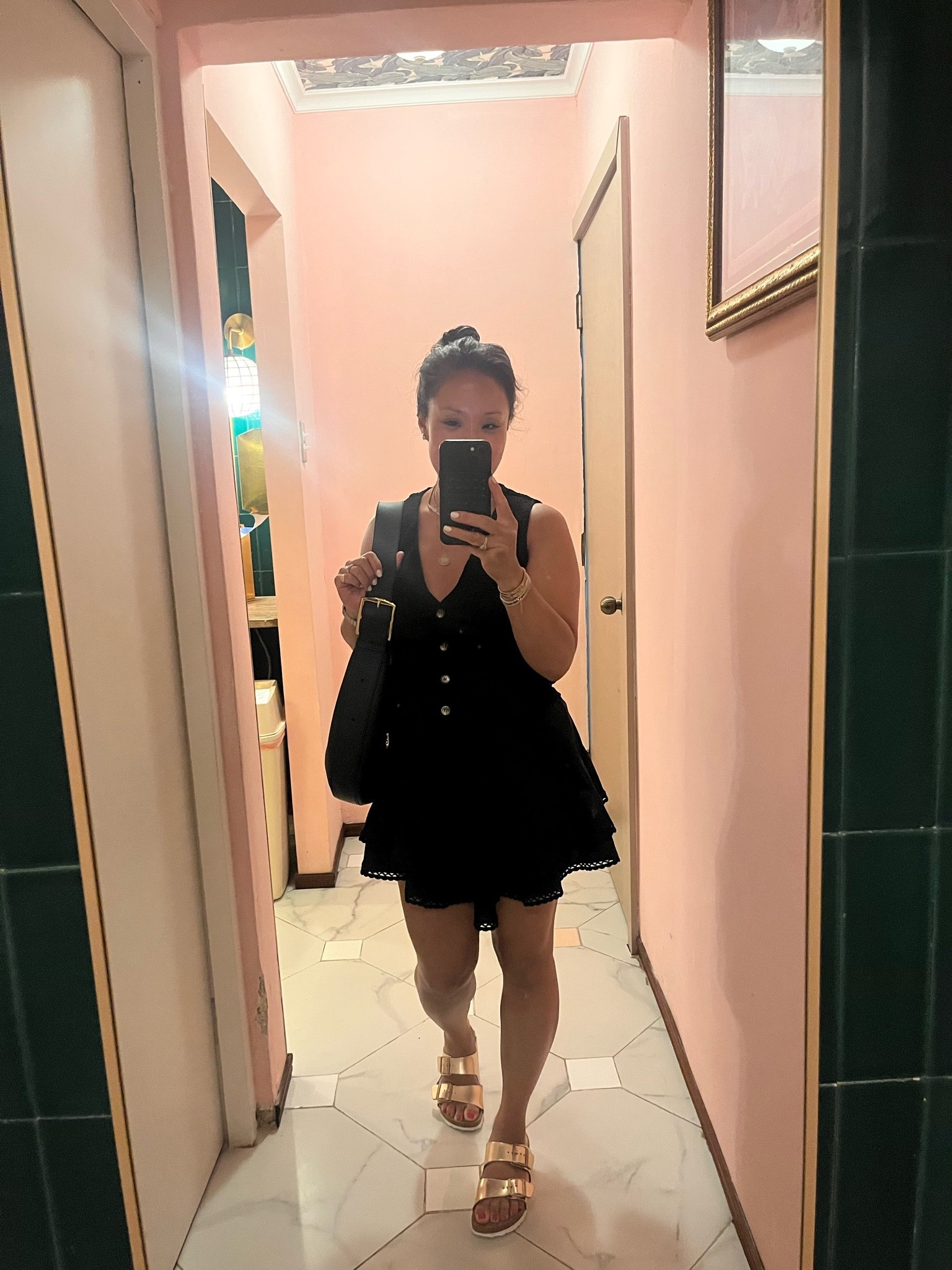 Bathroom selfie. Black on black. Love shorts that look like a skirt.

#LTKootd #LTKdayinmylife #LTKTravel