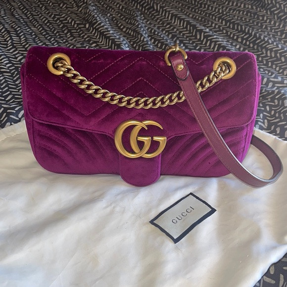 Gucci GG Marmont Velvet/Maroon medium flat, shoulder or crossbody bag | Poshmark
