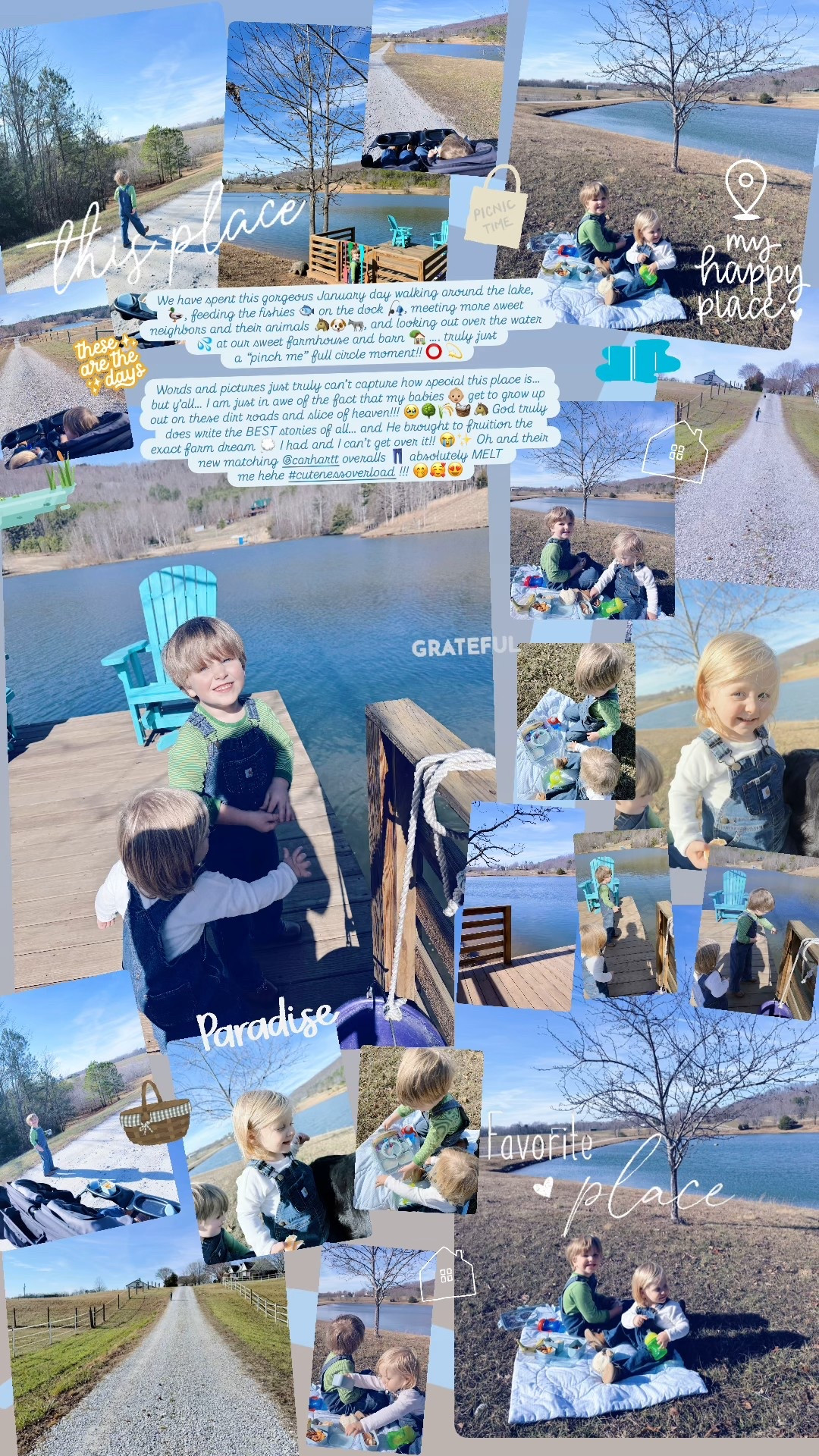 We have spent this gorgeous January day walking around the lake, 🦆, feeding the fishies 🐟 on the dock 🎣, meeting more sweet neighbors and their animals 🐴🐶🫏, and looking out over the water 💦 at our sweet farmhouse and barn 🏡 …. truly just a “pinch me” full circle moment!! ⭕️ 💫

Words and pictures just truly can’t capture how special this place is… but y’all… I am just in awe of the fact that my babies 👶🏼 get to grow up out on these dirt roads and slice of heaven!!! 🥹🌳🌾🧺🐴 God truly does write the BEST stories of all… and He brought to fruition the exact farm dream 💭 I had and I can’t get over it!! 😭✨ Oh and their new matching @carhartt overalls 👖 absolutely MELT me hehe #cutenessoverload !!! 🤭🥰😍

#LTKmomlife