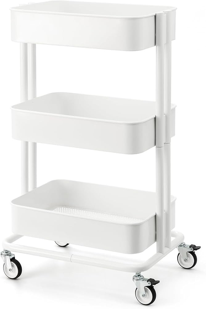 3 Tier Rolling Cart Metal Heavy Duty Utility Cart with Silent Caster Lockable Wheels Multi-Functi... | Amazon (US)