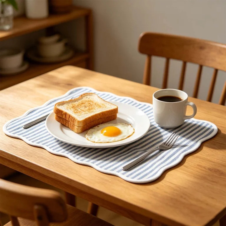 Farmhouse Striped Cotton Scallop Table Mat, Washable Woven Placemat with Elegant Border for Dinin... | Walmart (US)