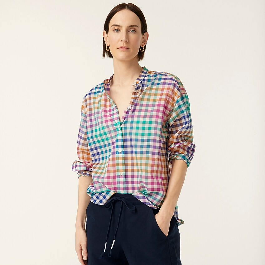 Relaxed-fit Thomas Mason® for J.Crew collarless shirt in  rainbow gingham | J. Crew US