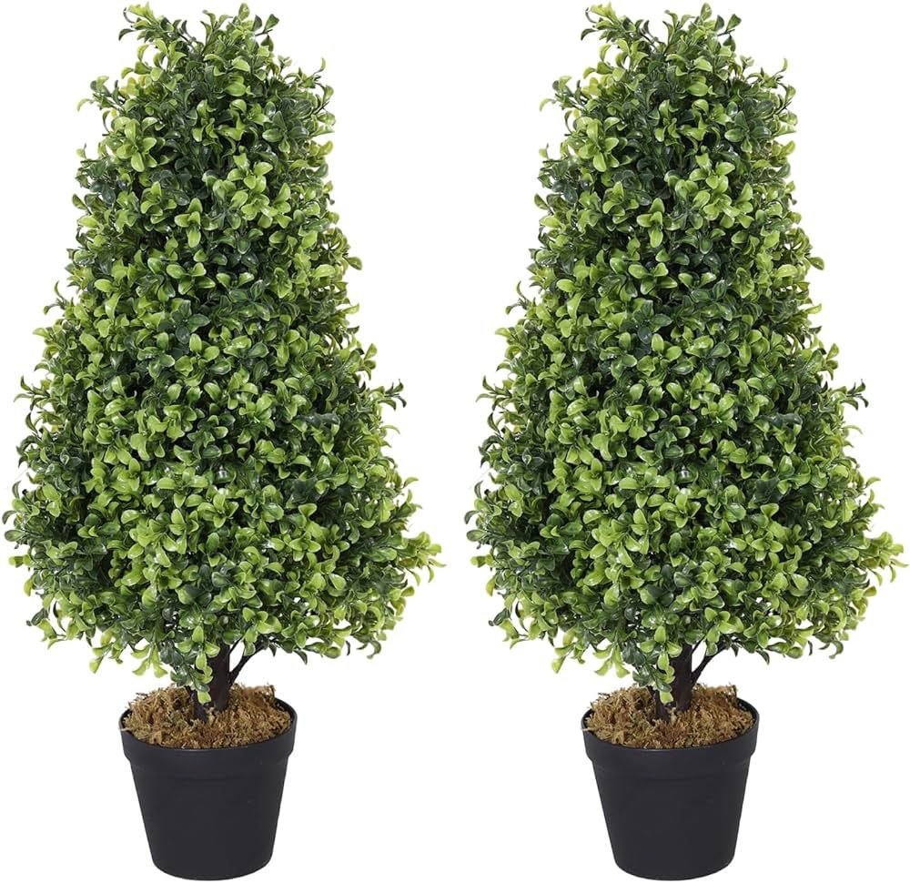 2.5ft Topiary Trees Artificial Outdoor 30 inch 2 Pack Faux Boxwood Plants Outside Set of 2 Fake B... | Amazon (US)