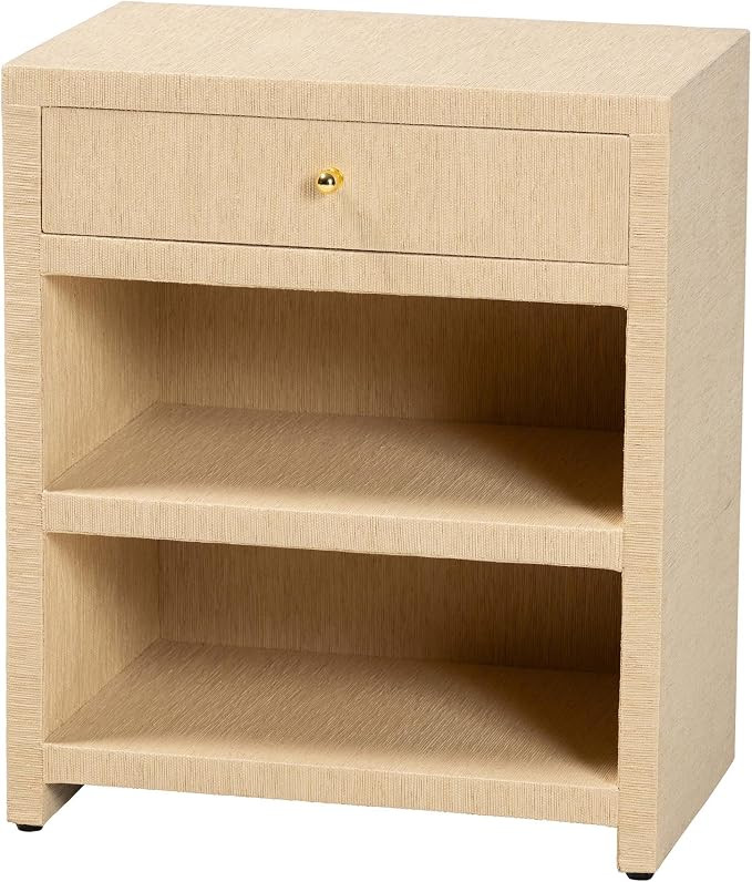 Bali & pari William Grasscloth 1-Drawer Nightstand with Open Shelves - Woven Texture Bedside Tabl... | Amazon (US)