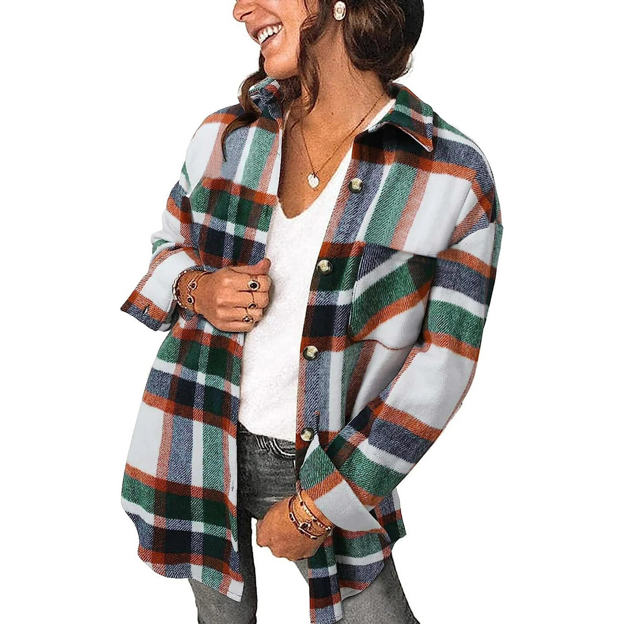 Fantaslook Womens Plaid Shirts Flannel Shacket Jacket Long Sleeve Button Down Shirts Coats | Walmart (US)