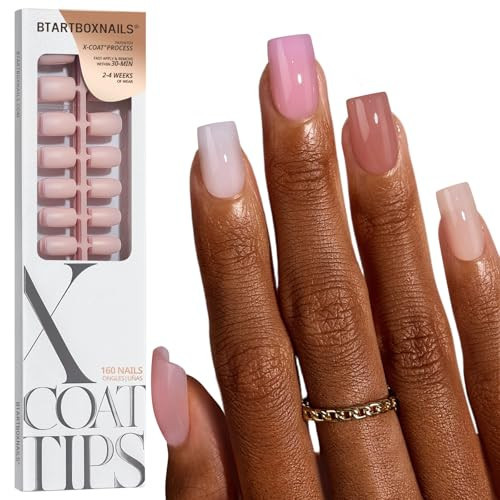 BTArtboxnails XCOATTIPS Bare 5-Shades Nude Press on Nails - Short Square Press on Nails, 4-Week Wear, Easy Apply, Soak Off, Salon Quality Value at Home, 16 Sizes - 160 Fake Nails | Amazon (US)