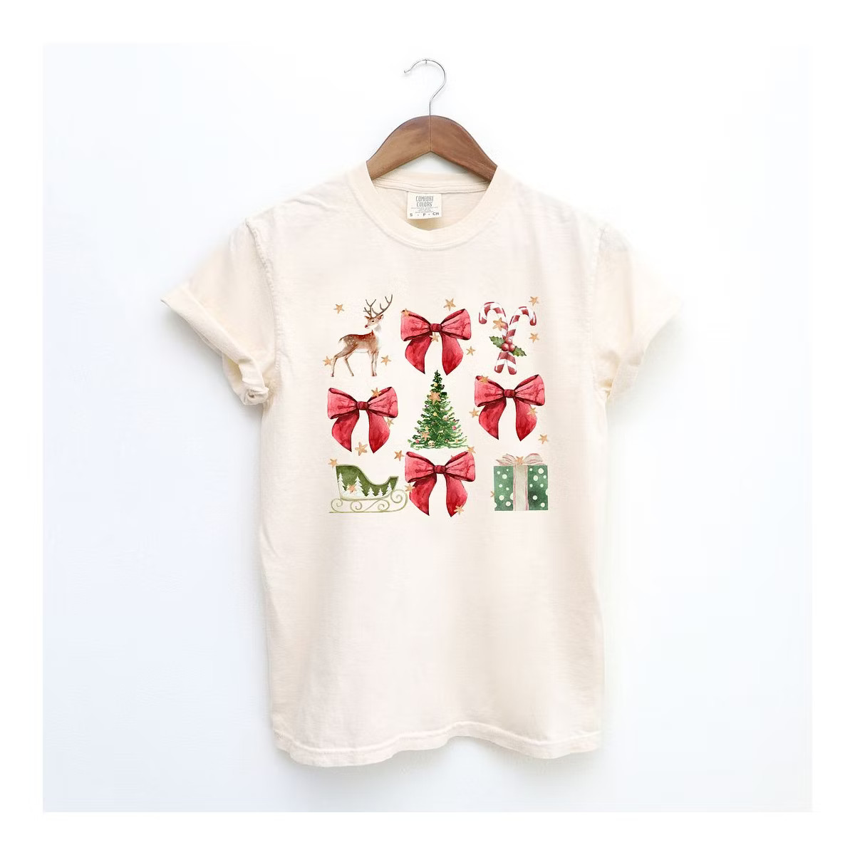 Simply Sage Market Women's Coquette Christmas Collage Short Sleeve Garment Dyed Tee - S - Ivory | Target