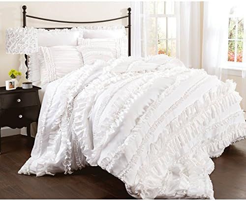 Lush Decor Belle 3 Piece Ruffled Shabby Chic White Comforter Set with Bed Skirt and Pillow Sham, ... | Amazon (US)