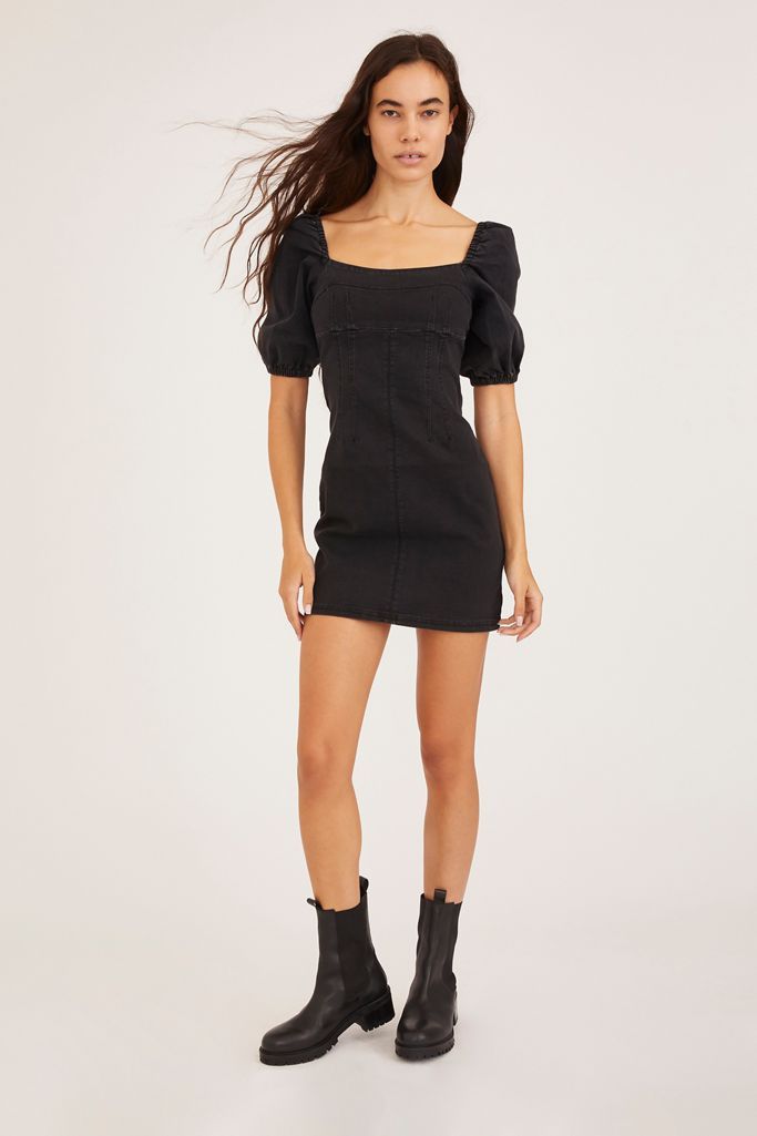 UO Megan Denim Puff Sleeve Mini Dress | Urban Outfitters (US and RoW)