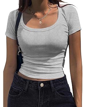 Zeagoo Women's Short Sleeve T Shirts Casual Summer Basic Scoop Neck Slim Fit Rib Knit Business Wo... | Amazon (US)