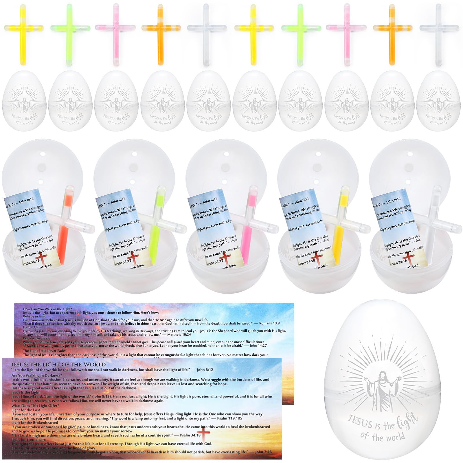 Juego de 50 huevos de Pascua que brillan en la oscuridad precargados con collares de cruz que bri... | Amazon (US)