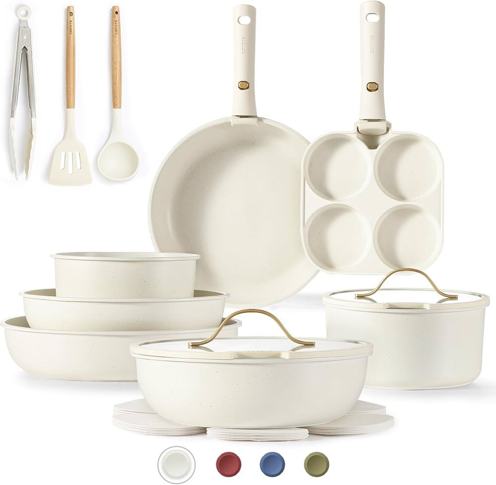 CAROTE 19pcs Pots and Pans Set Non Stick, Cookware Set with Detachable Handle, Kitchen Cookware S... | Amazon (US)