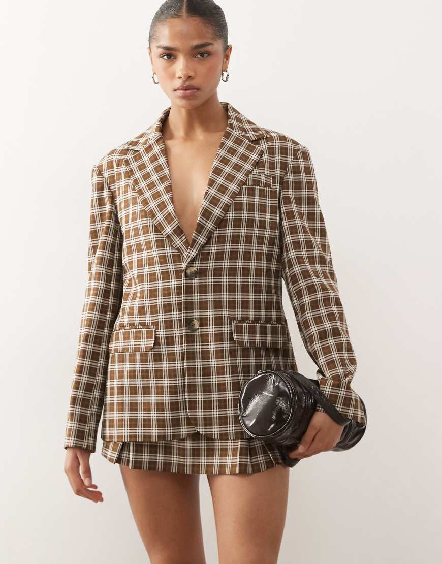 Reclaimed Vintage cinched in blazer in brown check co-ord-Multi | ASOS (Global)