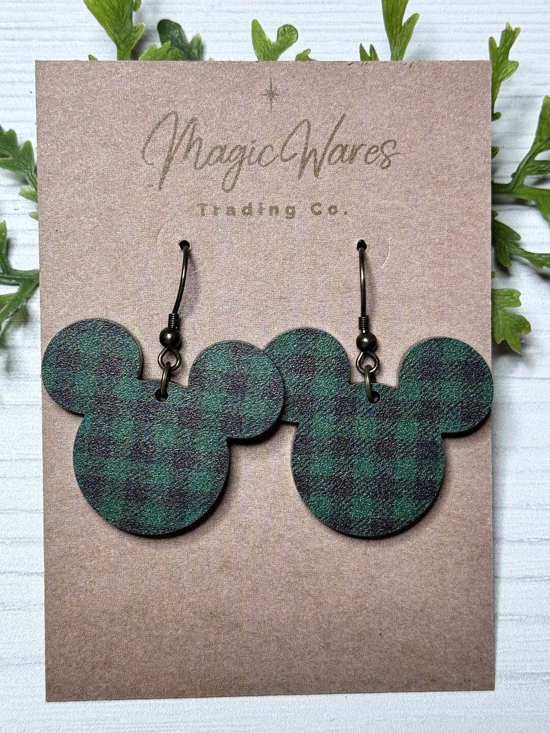 Green and Navy Buffalo Plaid Earrings Laser Cut Mousehead Plaid Acrylic Earrings, Christmas Earri... | Etsy (US)