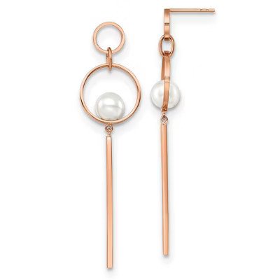 Chisel Stainless Steel Polished Rose IP-plated Simulated Pearl Dangle Earring | Target