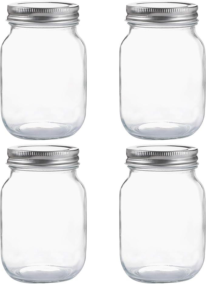 Glass Regular Mouth Mason Jars, 16 oz Clear Glass Jars with Silver Metal Lids for Sealing, Cannin... | Amazon (US)
