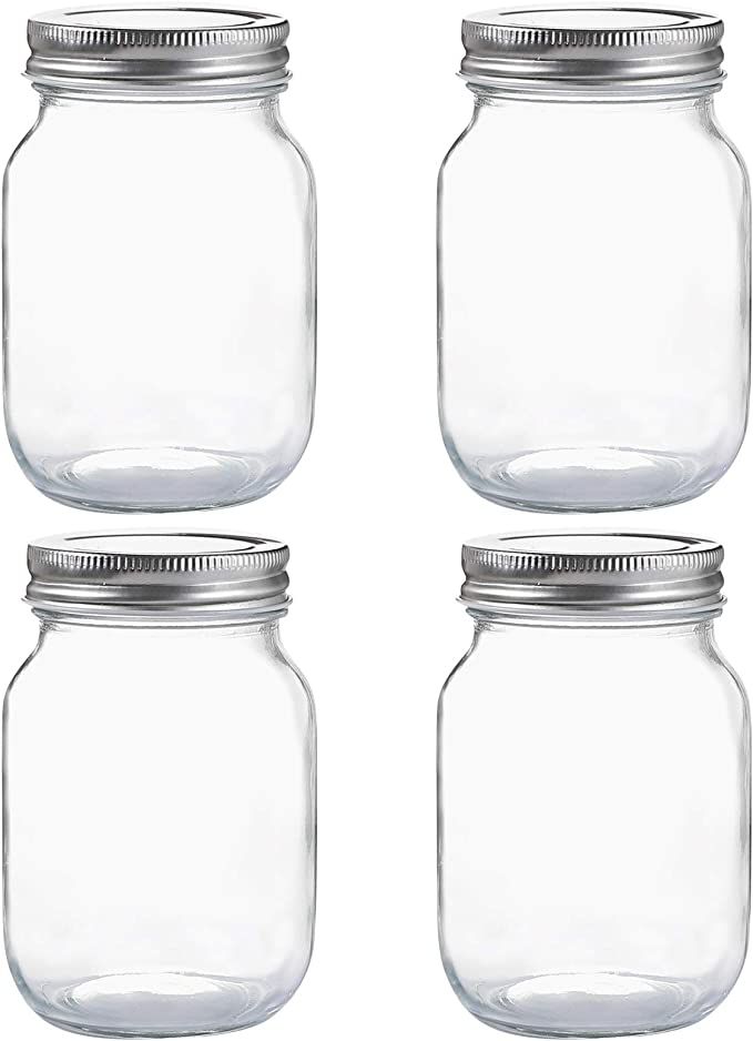 Glass Regular Mouth Mason Jars, 16 oz Clear Glass Jars with Silver Metal Lids for Sealing, Cannin... | Amazon (US)