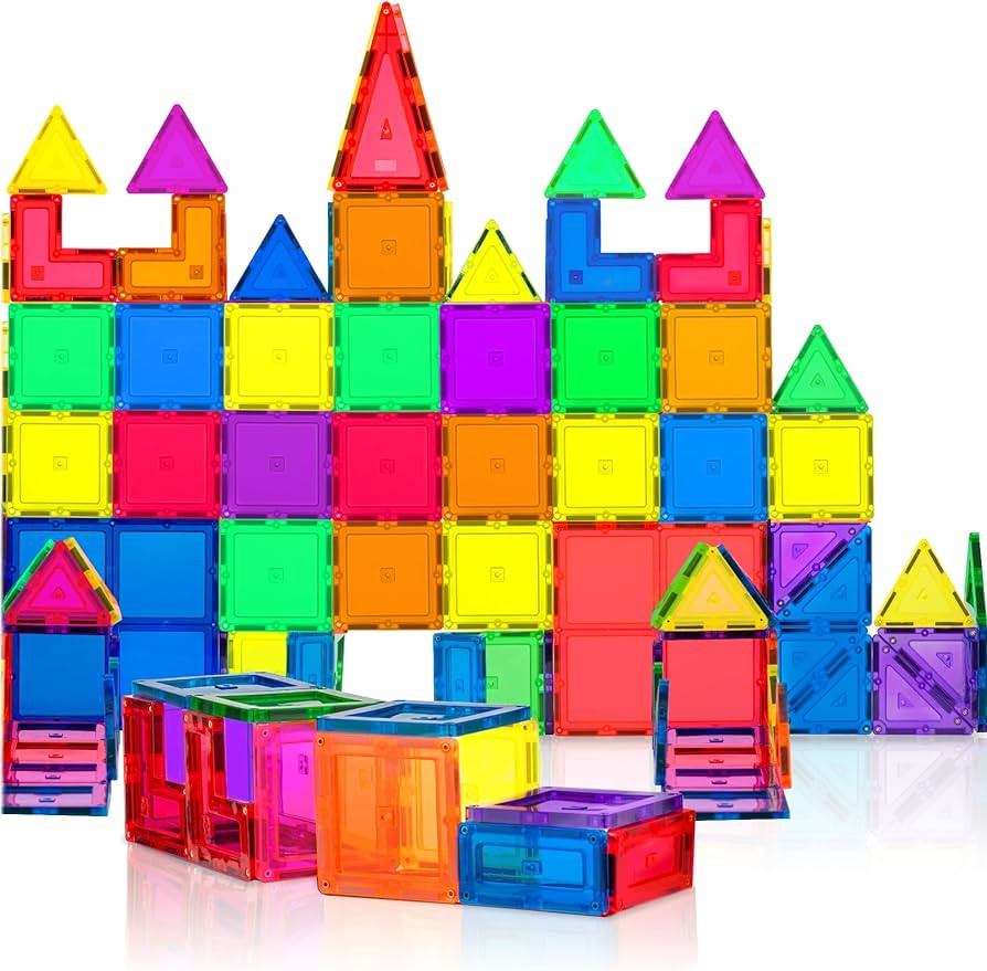 PLAYVIBE Magnetic Tiles 60 Pcs Magnetic Blocks – 3D Building Blocks Magnets for Kids – Magnet... | Amazon (US)