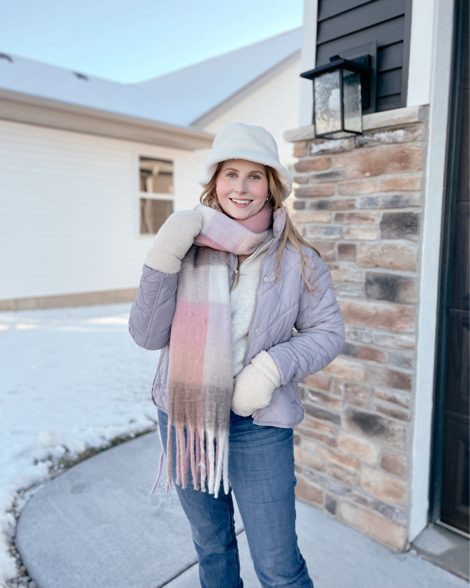 Winter outfit idea 
Plaid blanket scarf
Mittens
Sherpa bucket hat


#LTKSeasonal #LTKFind #LTKsalealert