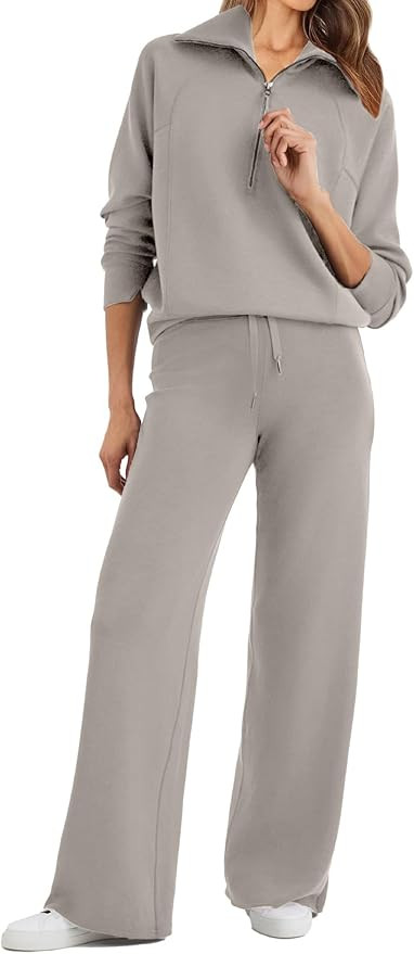 Glamaker Womens 2 Piece Outfits Sweatsuit Set Oversized Half Zip Sweatshirt Wide Leg Sweatpants L... | Amazon (US)