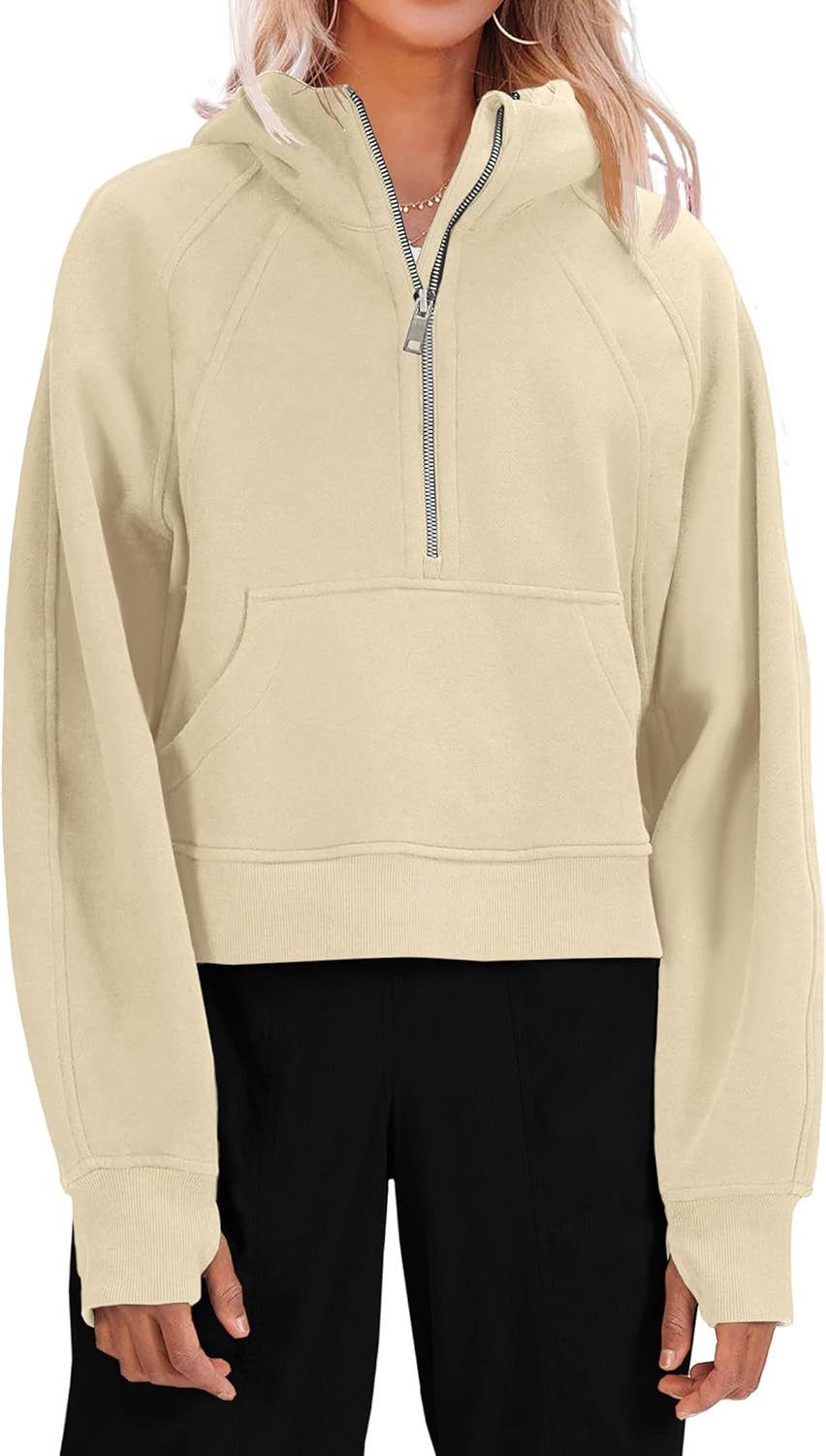 Womens Hooded Pullover Sweatshirts Half Zipper Crop Hoodie Fleece Lined Collar Zip Up Hoodies Cro... | Amazon (US)