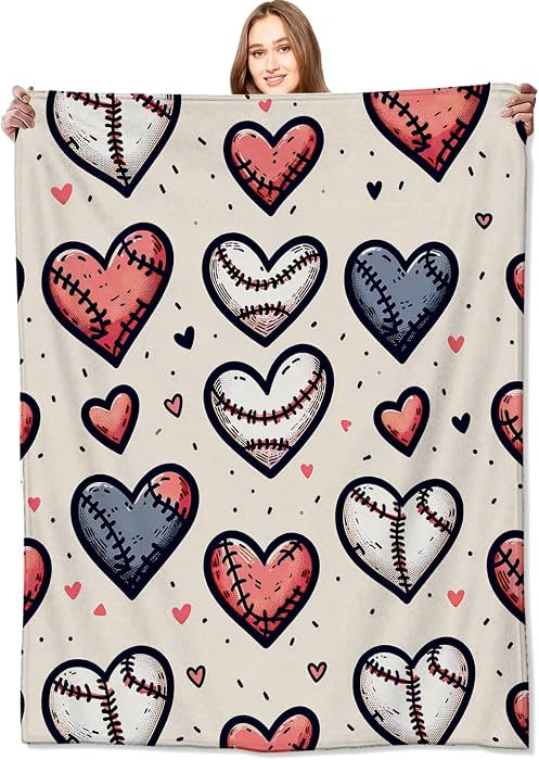 Baseball Hearts Blanket Sport Lovers Throw Blankets Gifts for Kids Adult Lightweight Soft Fleece ... | Amazon (US)