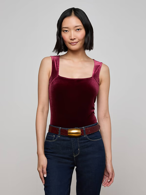 Molly Velvet Bodysuit in Dark Port | L'AGENCE | L'Agence