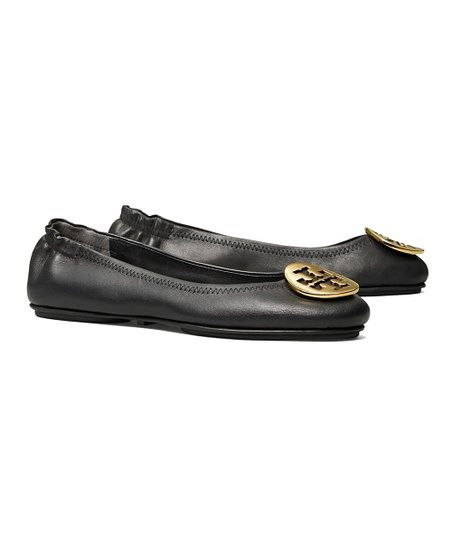 Tory Burch Black & Goldtone Minnie Logo Ballet Flat - Women | Best Price and Reviews | Zulily | Zulily