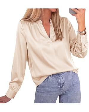 BTFBM Satin Blouses for Women Dressy Casual Work Fall Long Sleeve Shirts | Amazon (US)