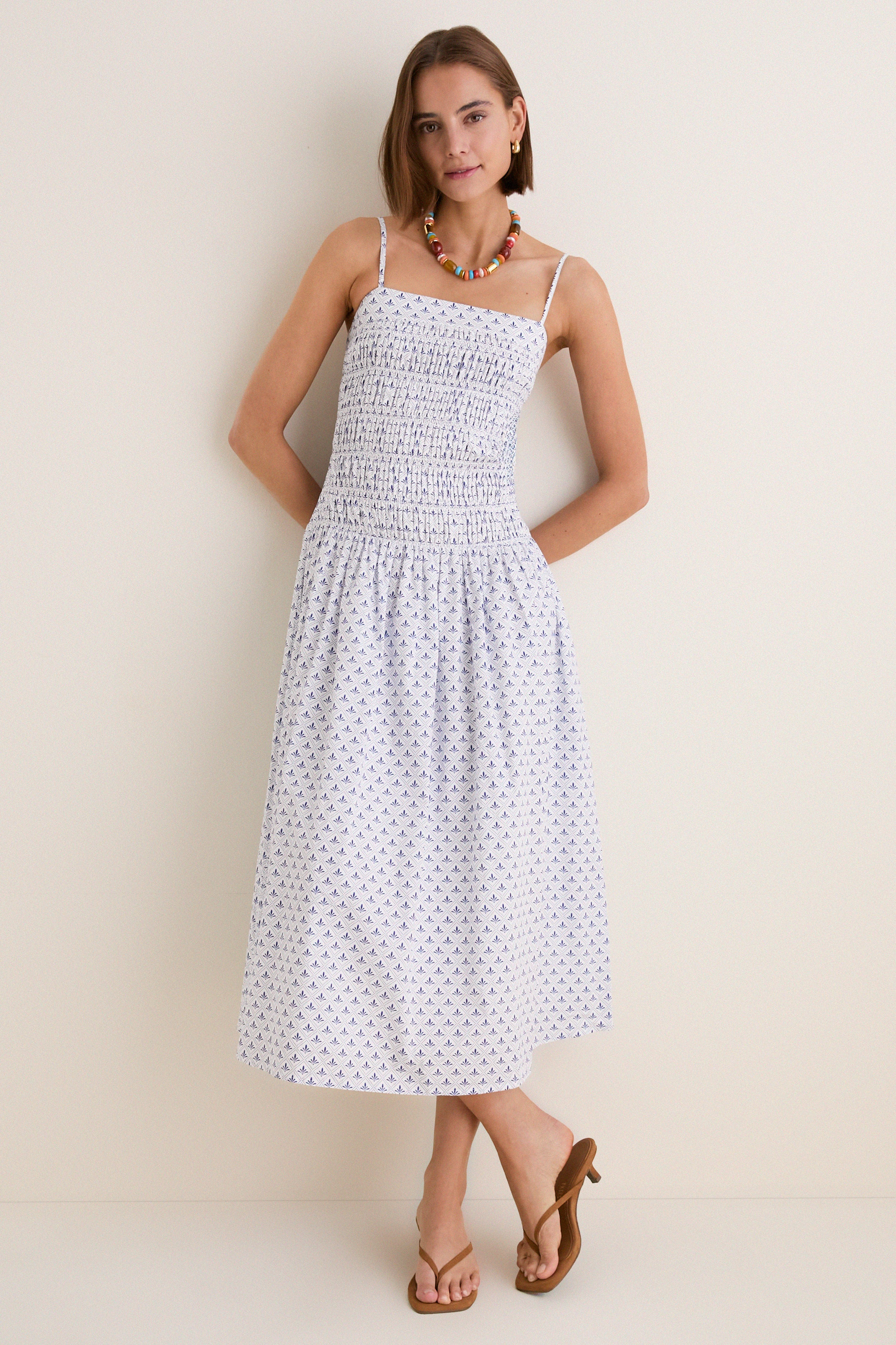 Blue & White Ditsy Tile Smocked Keeley Maxi Dress | Tuckernuck (US)