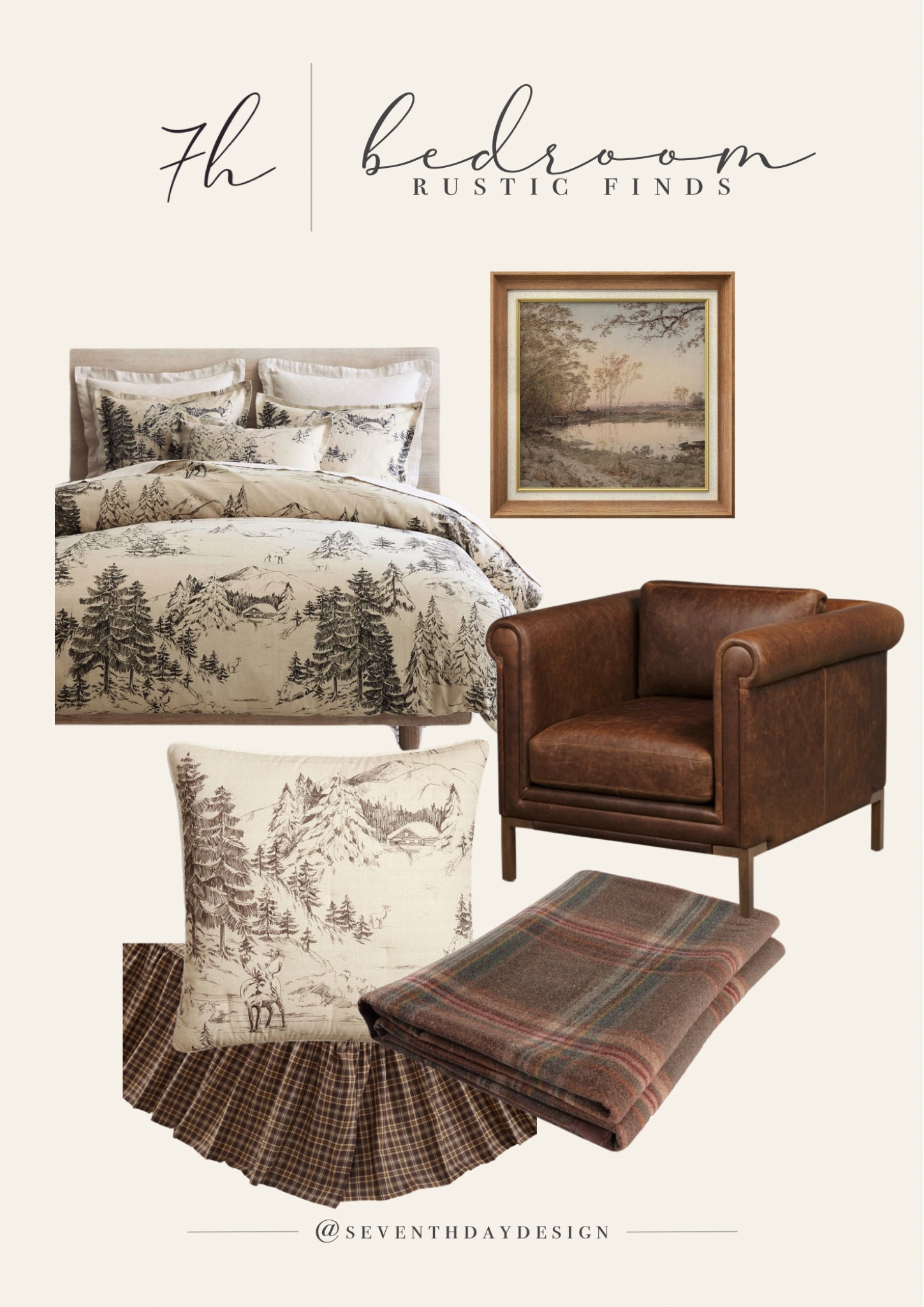 Cozy rustic bedroom 

Plaid | forrest | leather chair | chesterfield | vintage | landscape wall art | bedskirt | rustic | charming | bedding 

#LTKHome #LTKFindsUnder100 #LTKSaleAlert