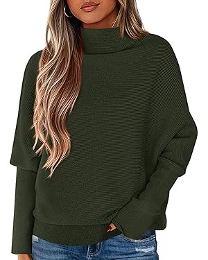 PRETTYGARDEN Womens Sweaters Fall Fashion 2025 Casual Loose Turtleneck Batwing Long Sleeve Knit S... | Amazon (US)