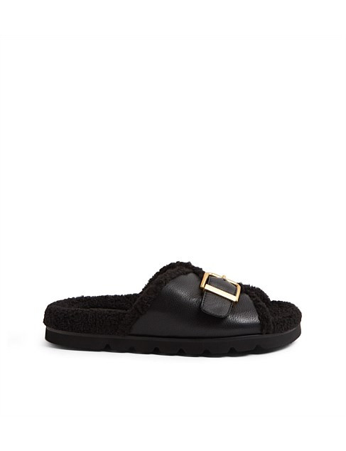 Esme Black Leather Shearling Slides | David Jones (Australia & New Zealand)