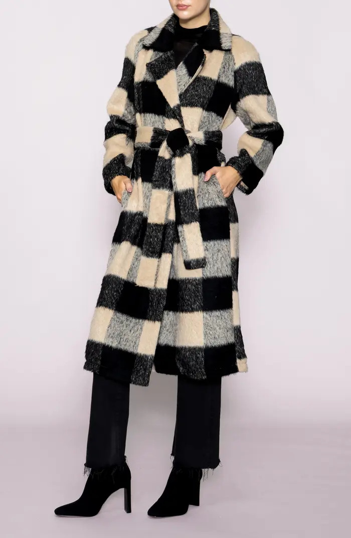 MELLODAY Buffalo Plaid Fuzzy Trench Coat | Nordstromrack | Nordstrom Rack