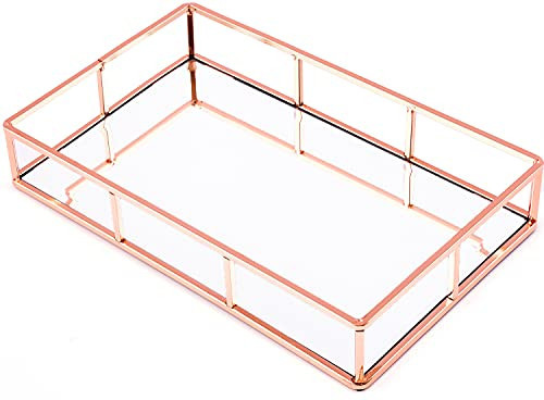 PuTwo Mirror, Rose Gold, Metal, Jewelry, Decorative, Glass, Perfume Organizer, Vanity Trays, Counter, Bathroom, (Mirror Tray) | Amazon (US)
