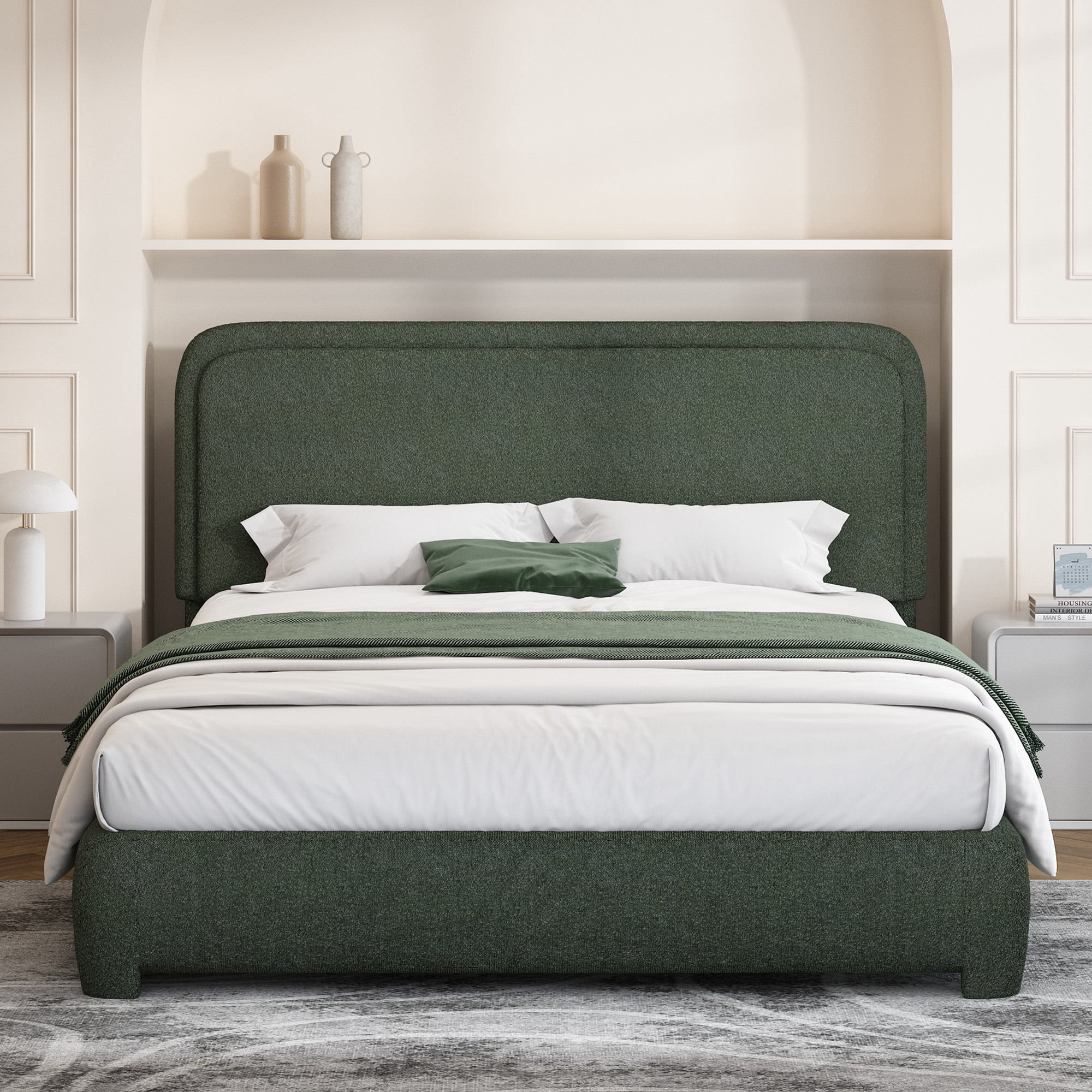 4 EVER WINNER Queen Size Bed Frame, Boucle Upholstered Bed Frame with Headboard, No Box Spring Re... | Walmart (US)