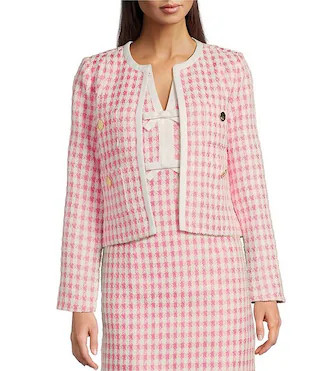 Lilly Pulitzer Rohana Charming Check Boucle Crew Neck Long Sleeve Button Front Jacket | Dillard's | Dillard's