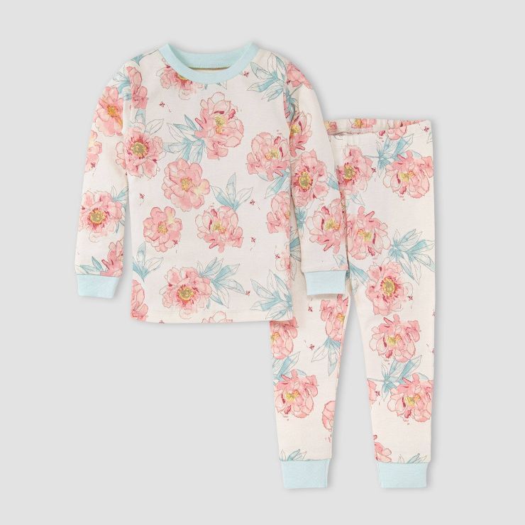 Burt's Bees Baby® Toddler Girls' Elegant Floral Organic Cotton Pajama Set - Light Blue | Target