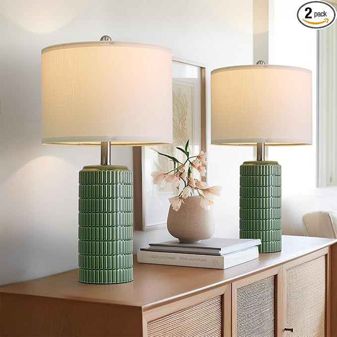 PoKat 23" Dark Green Ceramic Table Lamps Set of 2, Modern Table Lamps for Living Room, Farmhouse ... | Amazon (US)