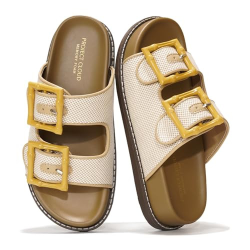 Project Cloud Sandals for Women - Trendy Sandals for Women 2026 with Adjustable Straps - Plush and Soft Insole Womens Slides - Non Slip Outsole Slides (Sharl-1, BEIG, 8.5) | Amazon (US)