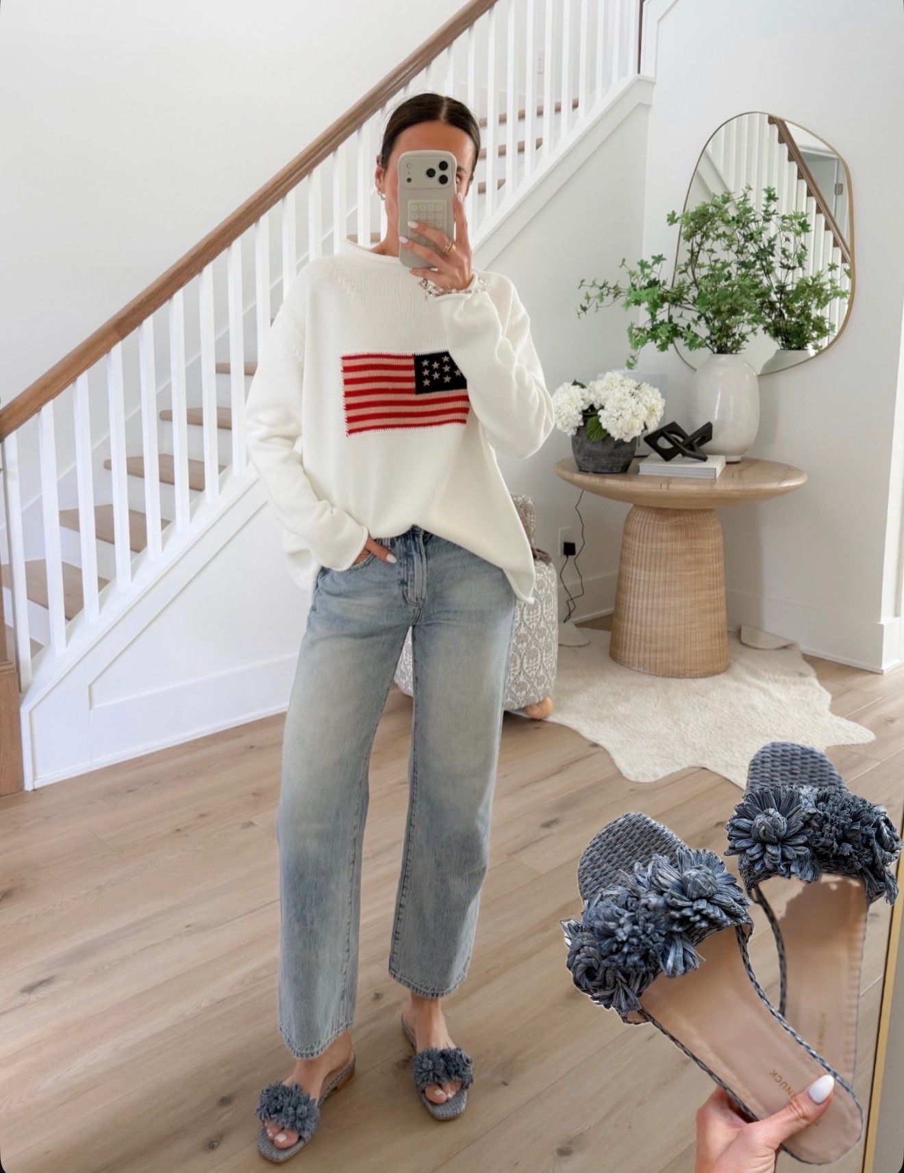 Memorial Day outfit but make it cute. This flag sweater is oversized, cozy, and one of those pieces you’ll keep reaching for all summer long. Added these fun raffia floral sandals for the perfect little pop.

Americana style, Memorial Day outfit, flag sweater, summer outfit ideas, patriotic style, casual chic, raffia sandals, denim outfit, holiday weekend style, annabrstyle

#LTKootd #LTKSeasonal #LTKOver40